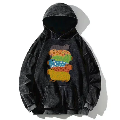 Tokyo-Tiger Colorful Capybaras Washed Hoodie