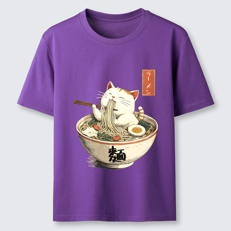 Tokyo-Tiger White Cat Eating Ramen Japan Classic T-Shirt