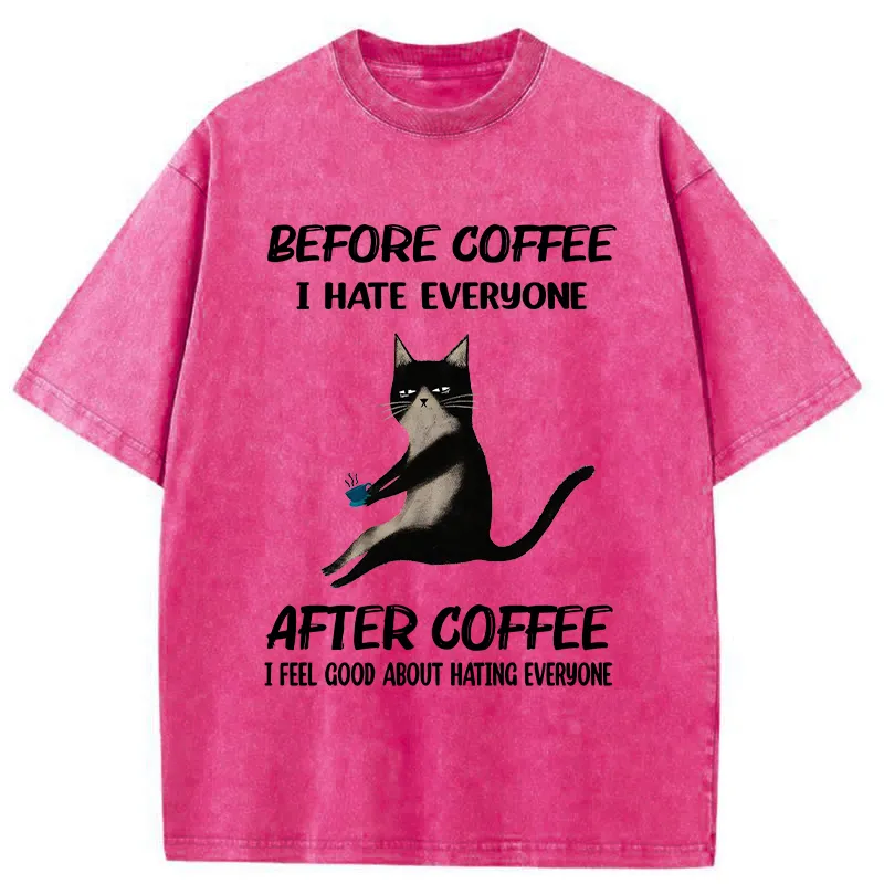 Tokyo-Tiger Hate Everyone After Drinking Coffee Washed T-Shirt