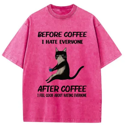 Tokyo-Tiger Hate Everyone After Drinking Coffee Washed T-Shirt