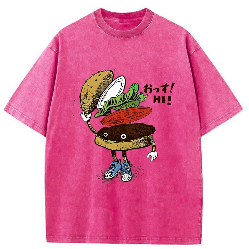 Tokyo-Tiger Hamburger That Says Hello Washed T-Shirt