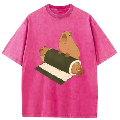 Tokyo-Tiger Capybara Sushi Washed T-Shirt