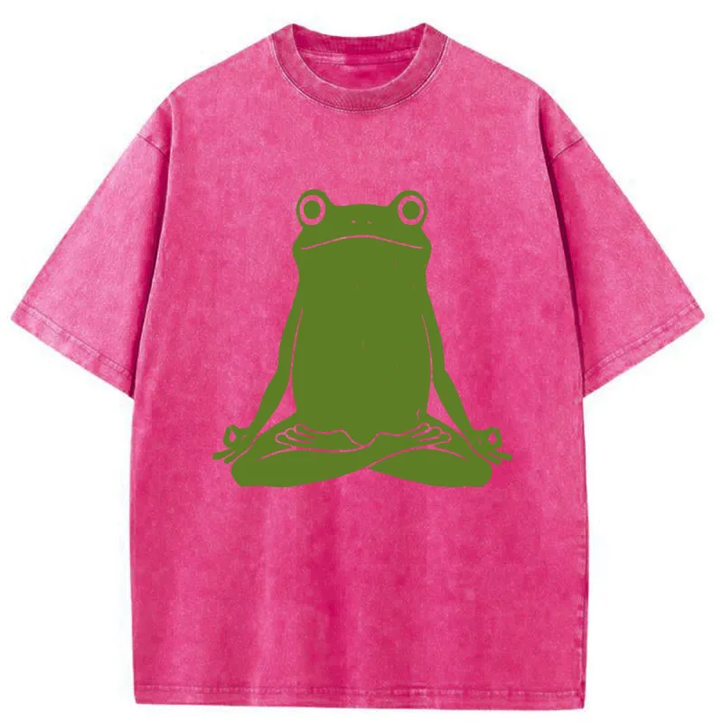 Tokyo-Tiger Yoga Frog Funny Washed T-Shirt