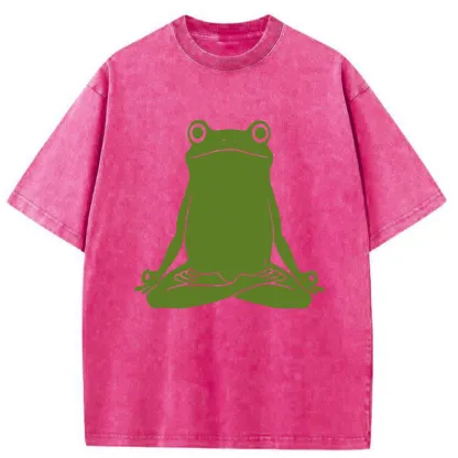 Tokyo-Tiger Yoga Frog Funny Washed T-Shirt