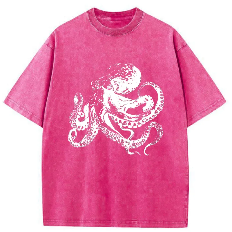 Tokyo-Tiger Woodcut Octopus Washed T-Shirt