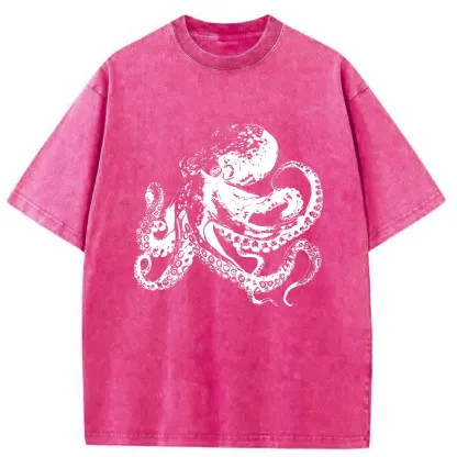 Tokyo-Tiger Woodcut Octopus Washed T-Shirt