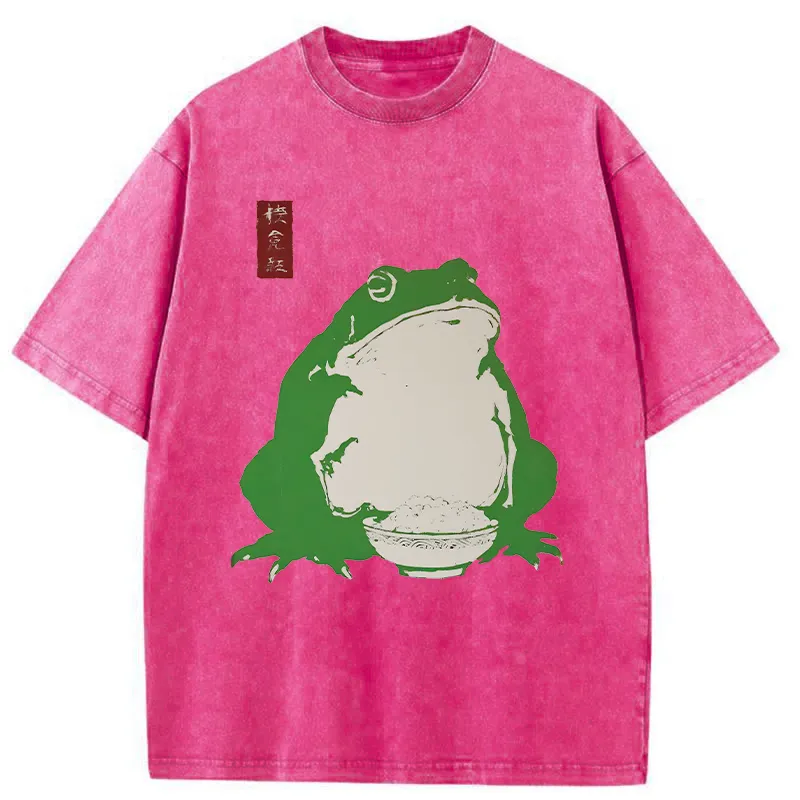 Tokyo-Tiger Fat Frog Eats Rice Washed T-Shirt