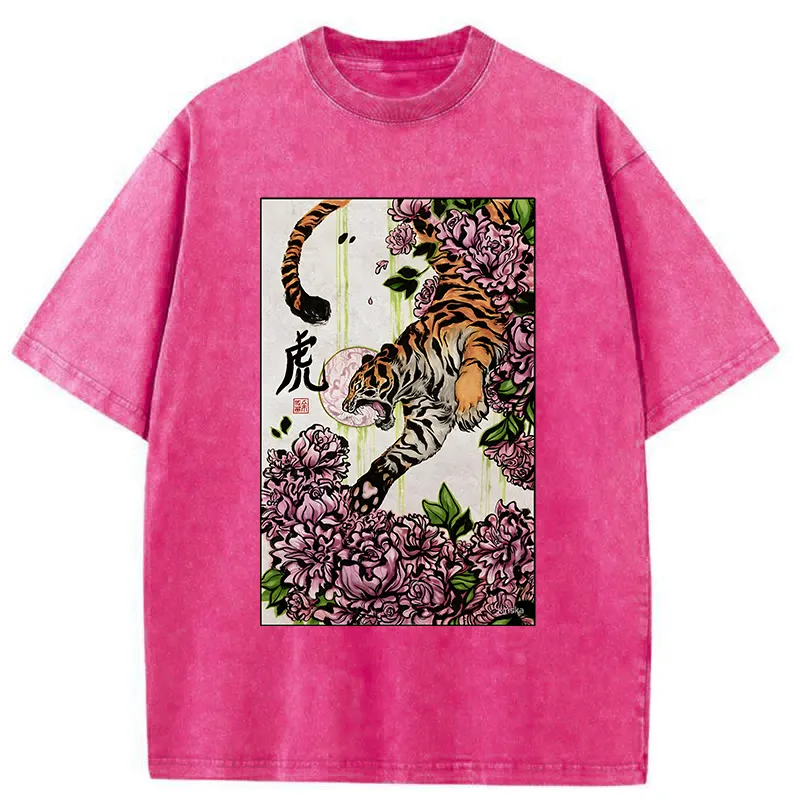 Tokyo-Tiger Tiger And Peony Washed T-Shirt
