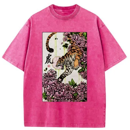 Tokyo-Tiger Tiger And Peony Washed T-Shirt