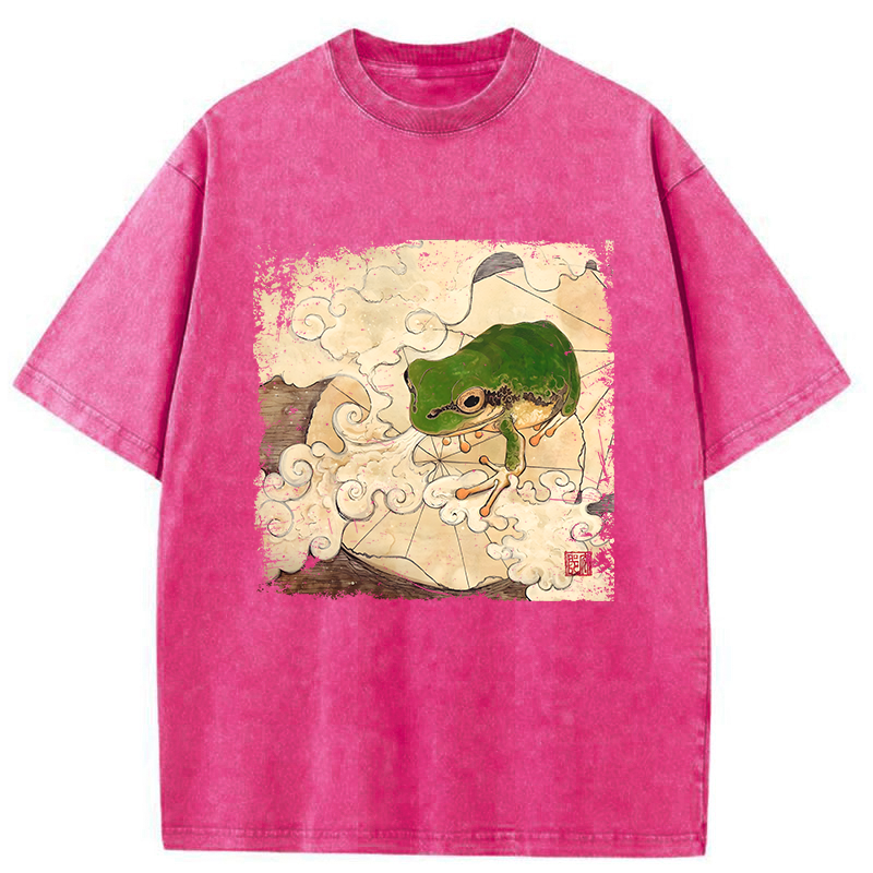 Tokyo-Tiger Vintage Frog Painting Washed T-Shirt