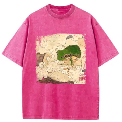 Tokyo-Tiger Vintage Frog Painting Washed T-Shirt