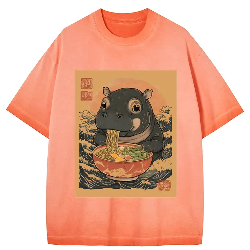 Tokyo-Tiger Moo Deng Eat Ramen Gradient Washed T-Shirt