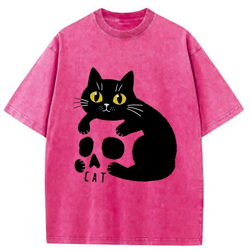 Tokyo-Tiger Cat And Skull Washed T-Shirt