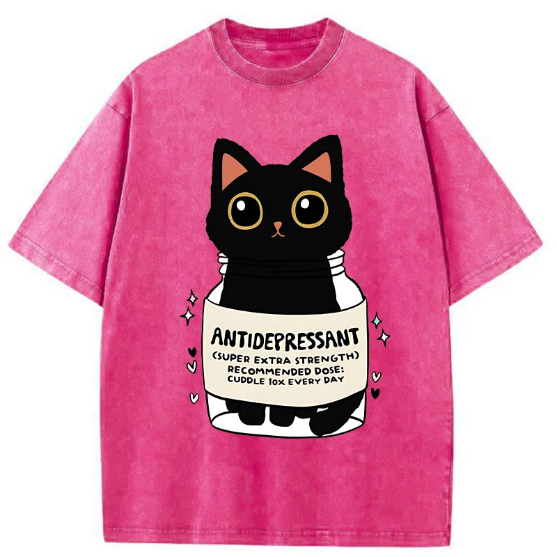 Tokyo-Tiger Antidepressant Black Cat Washed T-Shirt Sale