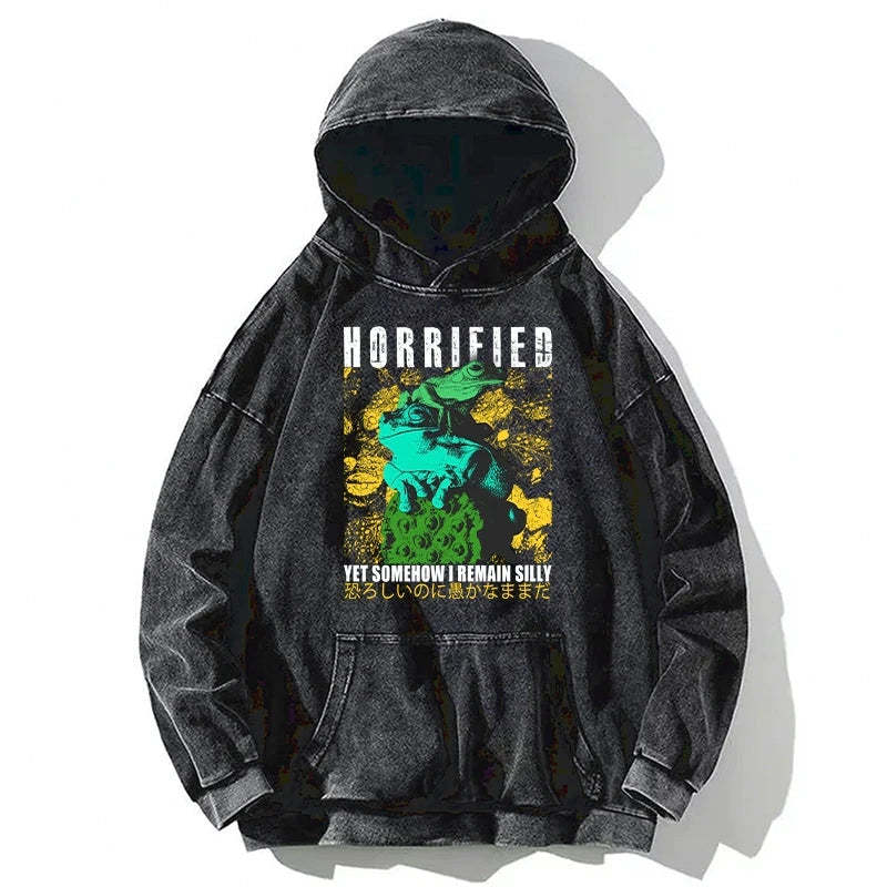 Tokyo-Tiger Horrified Two Frogs Funny Washed Hoodie Sale