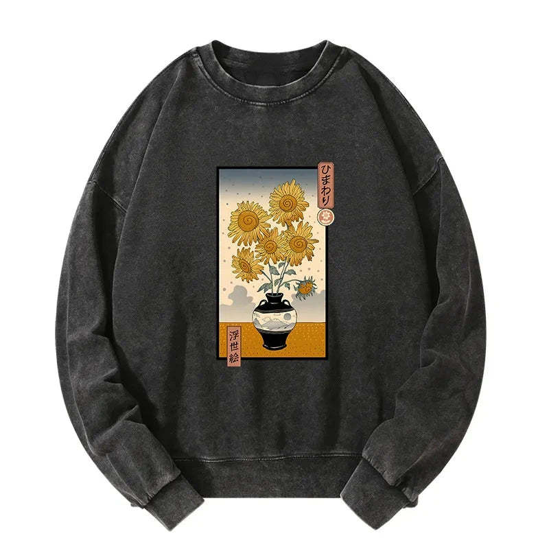 Tokyo-Tiger Sunflowers Ukiyo-e Washed Sweatshirt