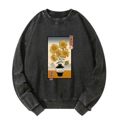 Tokyo-Tiger Sunflowers Ukiyo-e Washed Sweatshirt