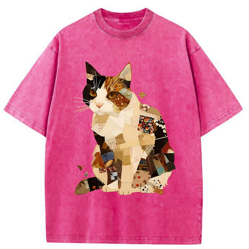 Tokyo-Tiger Painting Of A Patchwork Orange Cat Washed T-Shirt