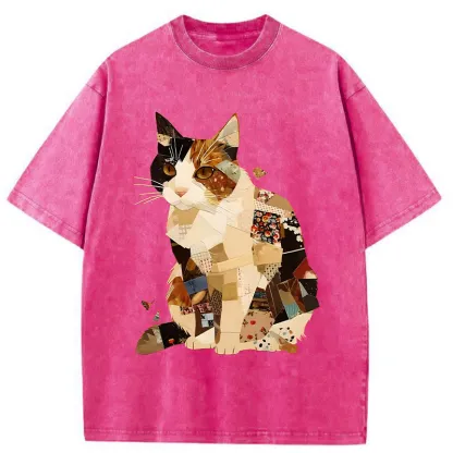 Tokyo-Tiger Painting Of A Patchwork Orange Cat Washed T-Shirt