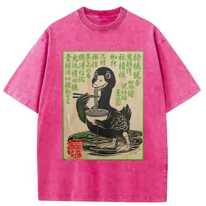 Tokyo-Tiger Retro Duck Eating Ramen Washed T-Shirt