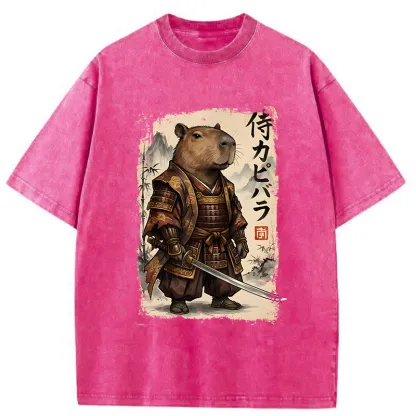 Tokyo-Tiger Samurai Capybara Washed T-Shirt