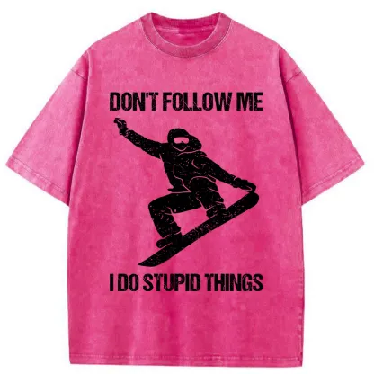 Tokyo-Tiger Winter Extreme Sports Skiing Washed T-Shirt