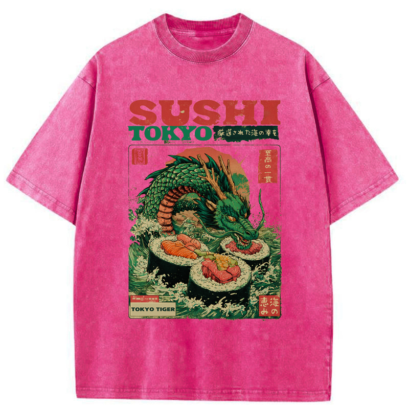 Tokyo-Tiger Ocean Dragon Sushi Washed T-Shirt
