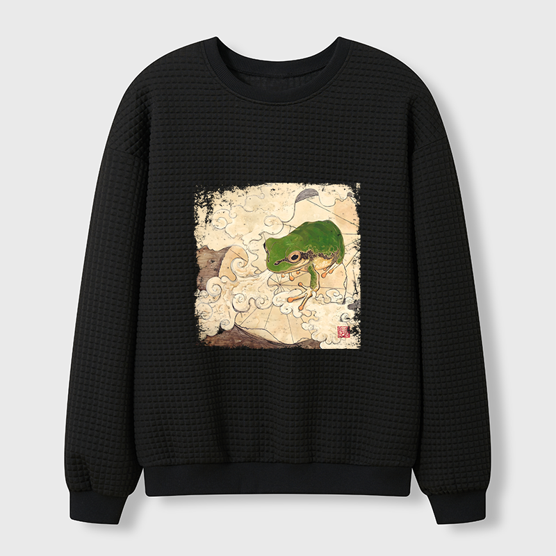 Tokyo-Tiger Vintage Frog Painting Waffle Sweatshirt