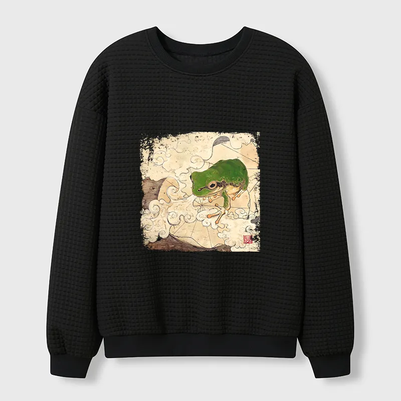 Tokyo-Tiger Vintage Frog Painting Waffle Sweatshirt