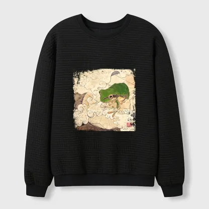 Tokyo-Tiger Vintage Frog Painting Waffle Sweatshirt