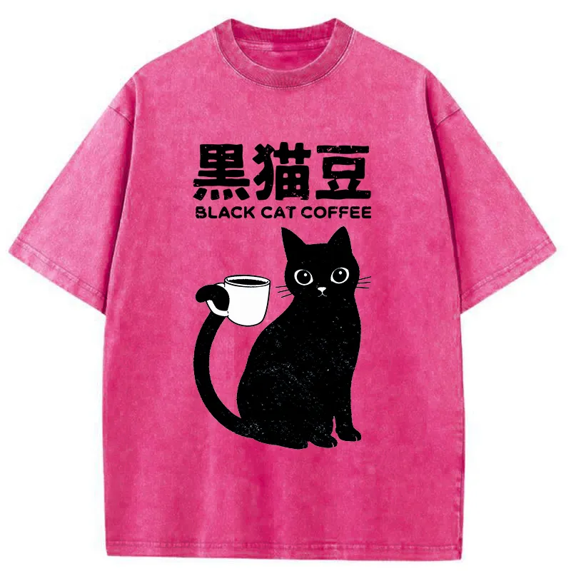 Tokyo-Tiger Black Cat And Coffee Washed T-Shirt