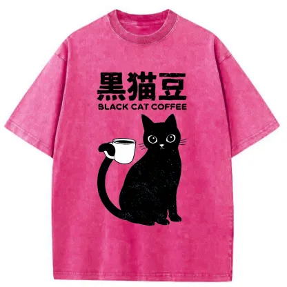 Tokyo-Tiger Black Cat And Coffee Washed T-Shirt