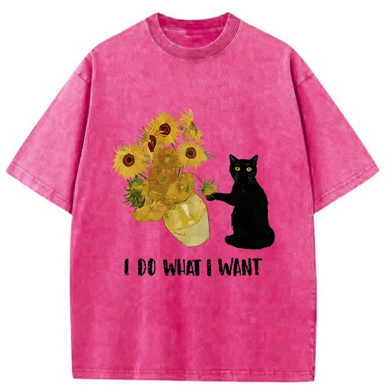 Tokyo-Tiger Mischievous Black Cat Washed T-Shirt