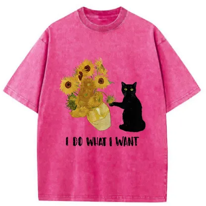 Tokyo-Tiger Mischievous Black Cat Washed T-Shirt