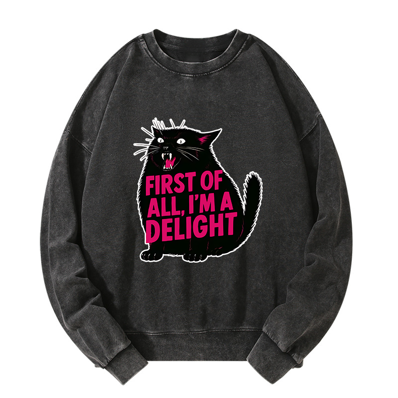 Tokyo-Tiger Roaring Black Cat Washed Sweatshirt