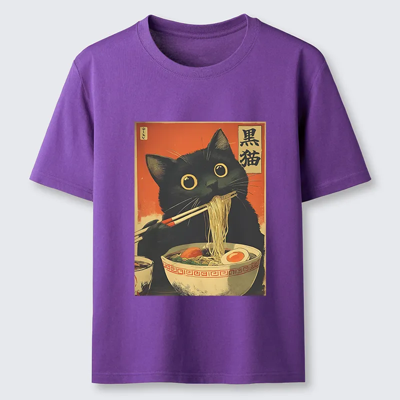 Tokyo-Tiger Black Cat Eats Japanese Ramen Retro Classic T-Shirt