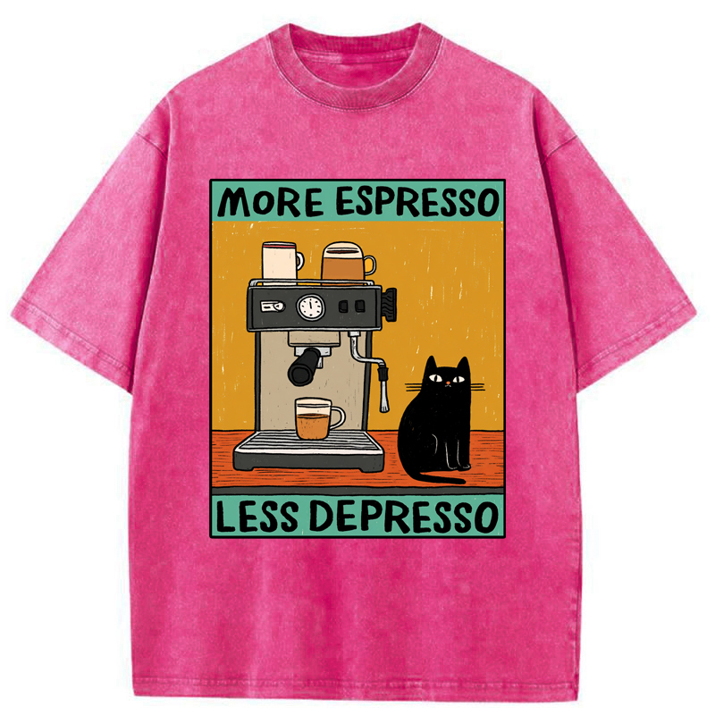 Tokyo-Tiger More Espresso Less Depresso Cat Washed T-Shirt