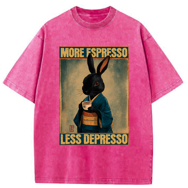 Tokyo-Tiger More Espresso Less Depresso Rabbit Washed T-Shirt