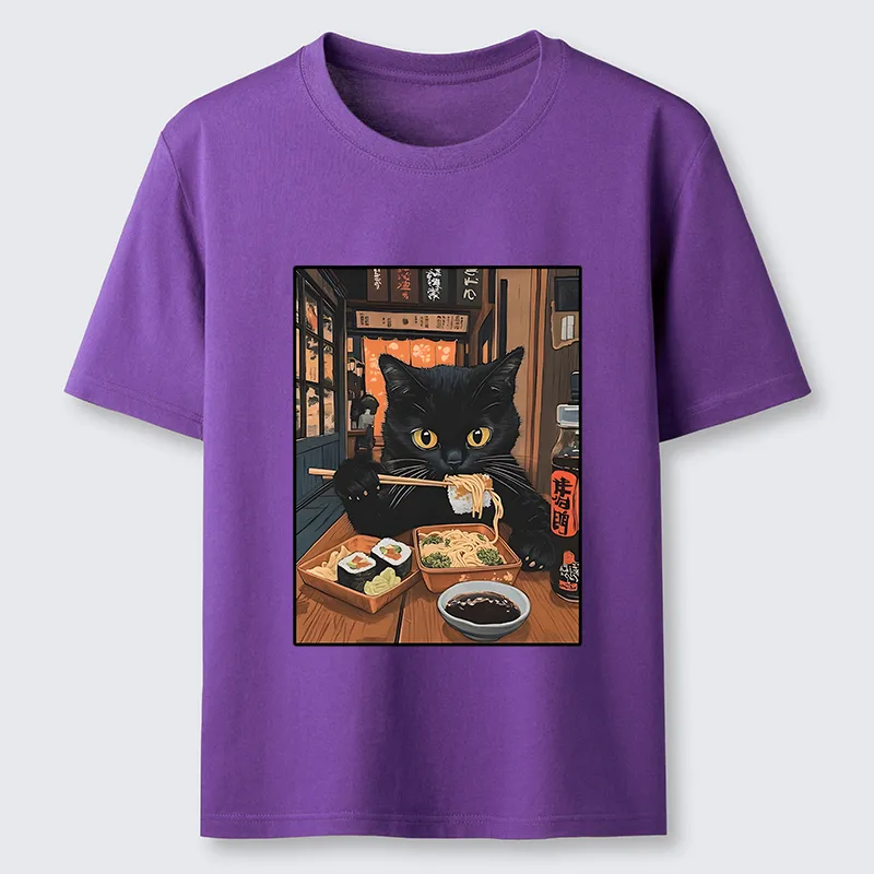 Tokyo-Tiger Black Cat Eating At Sushi Restaurant Classic T-Shirt