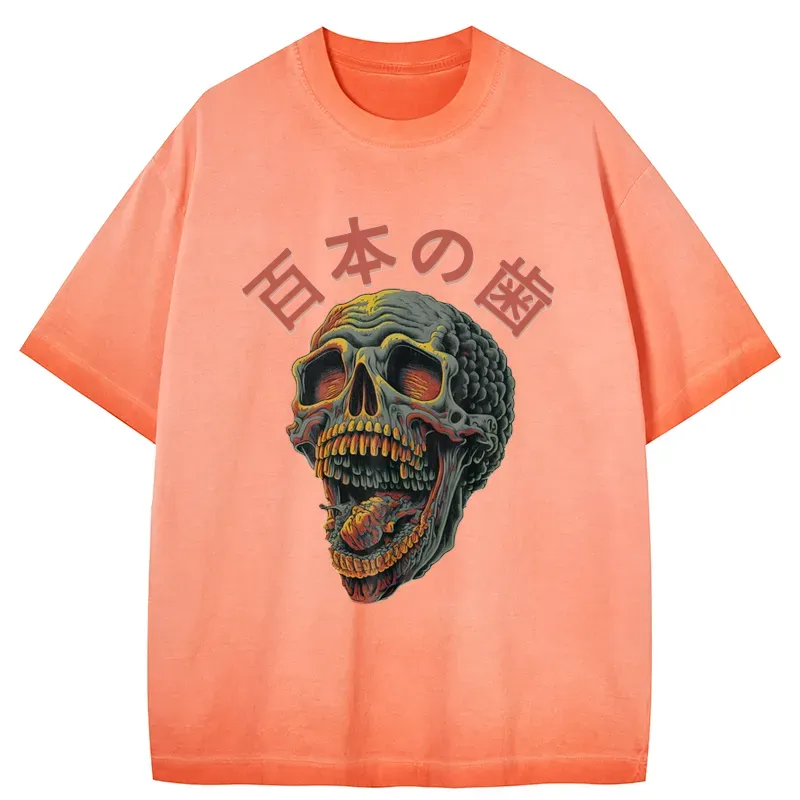 Tokyo-Tiger Terrifying And Disgusting Skull Gradient Washed T-Shirt
