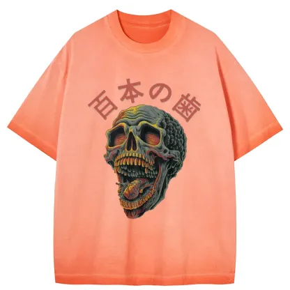 Tokyo-Tiger Terrifying And Disgusting Skull Gradient Washed T-Shirt