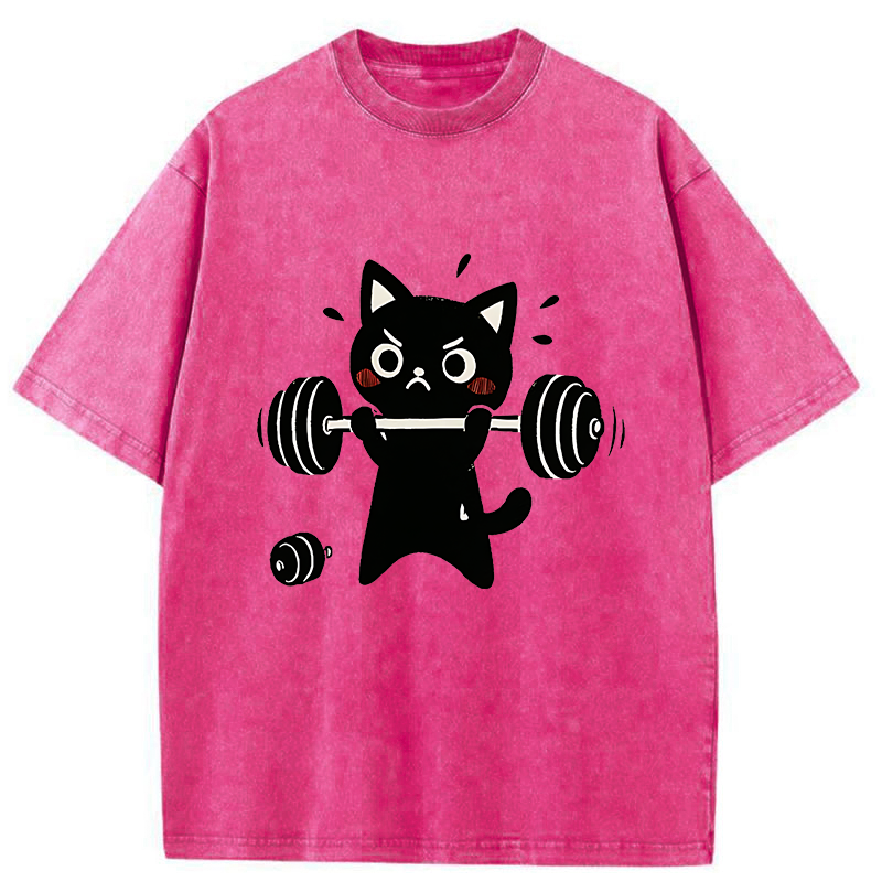 Tokyo-Tiger Black Cat Exercise Washed T-Shirt