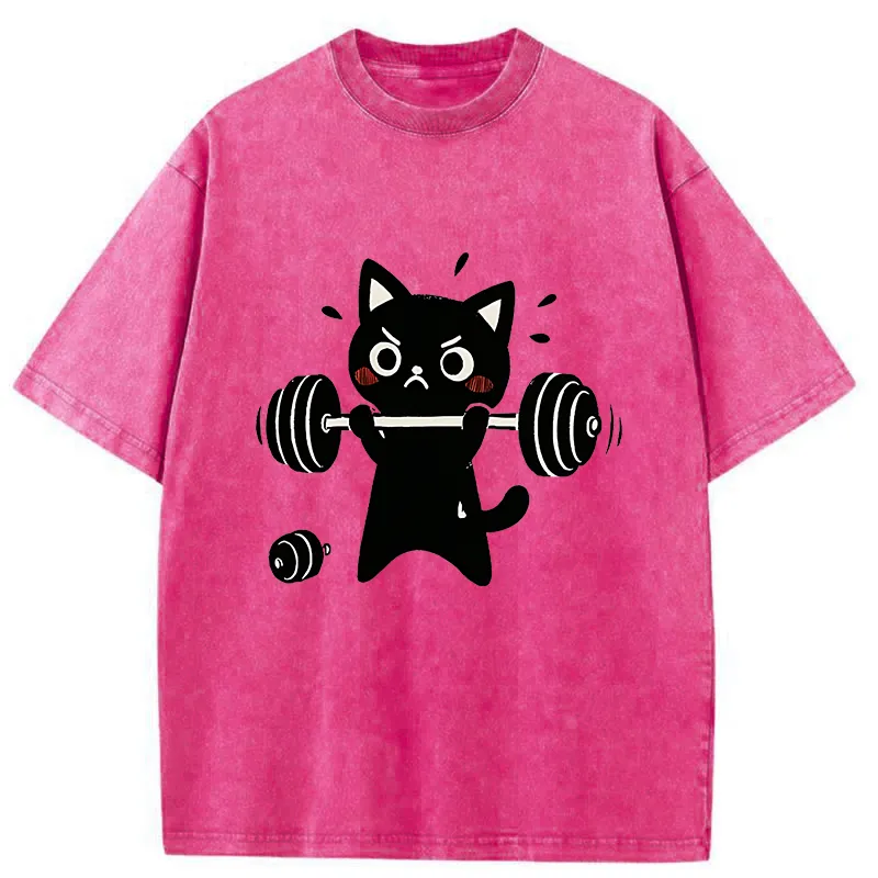 Tokyo-Tiger Black Cat Exercise Washed T-Shirt