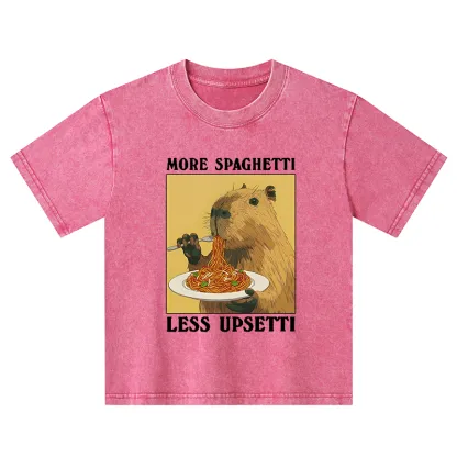 Tokyo-Tiger Capybara Eating Pasta Kids Washed T-Shirt