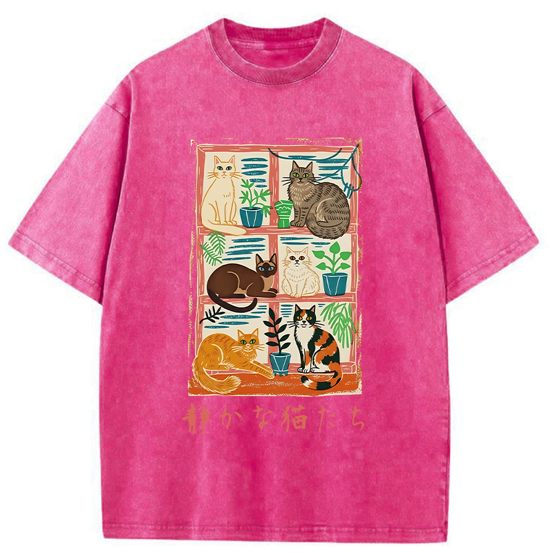 Tokyo-Tiger Cats Were Lying By The Window Washed T-Shirt