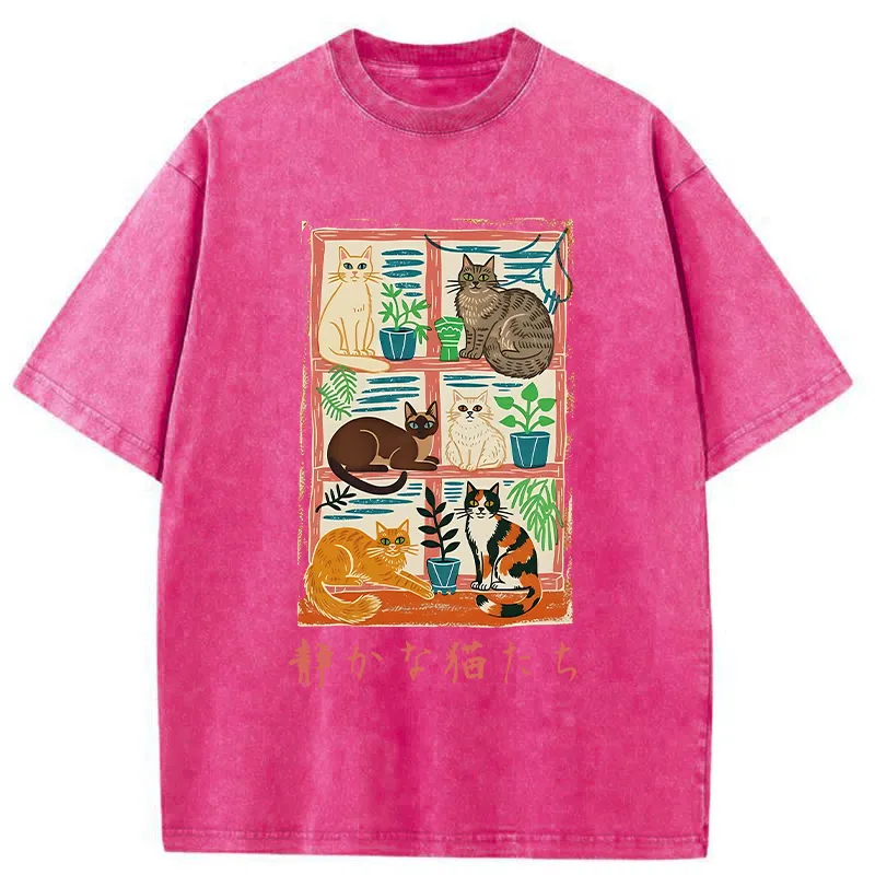 Tokyo-Tiger Cats Were Lying By The Window Washed T-Shirt