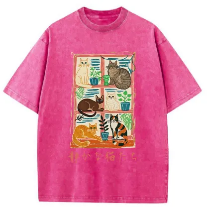 Tokyo-Tiger Cats Were Lying By The Window Washed T-Shirt