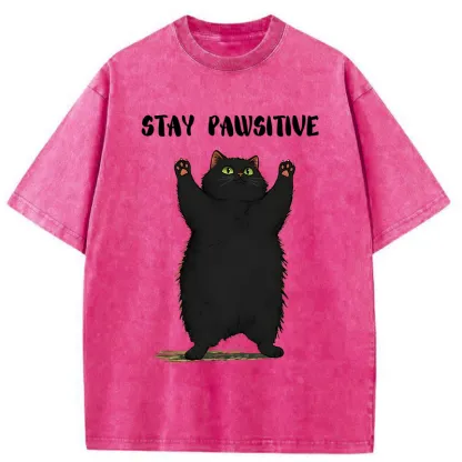 Tokyo-Tiger Cat Stay Pawsitive Washed T-Shirt