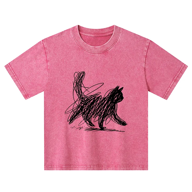 Tokyo-Tiger Minimalist Cat Art Kids Washed T-Shirt