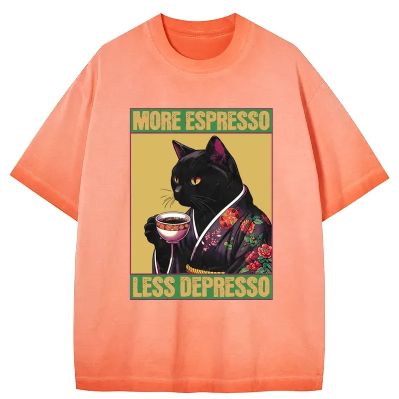 Tokyo-Tiger Up Caffeine Down Depression Gradient Washed T-Shirt